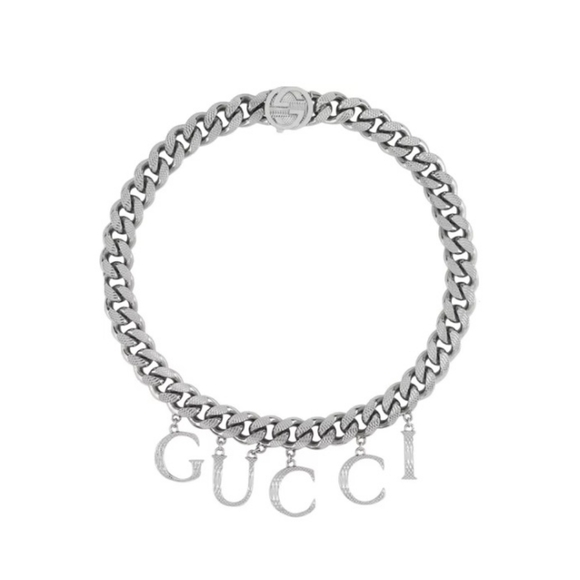 Gucci 🐯 Choker With Gucci Script 'Palladium Metal' Excellent Condition Necklace - Picture 2 of 3